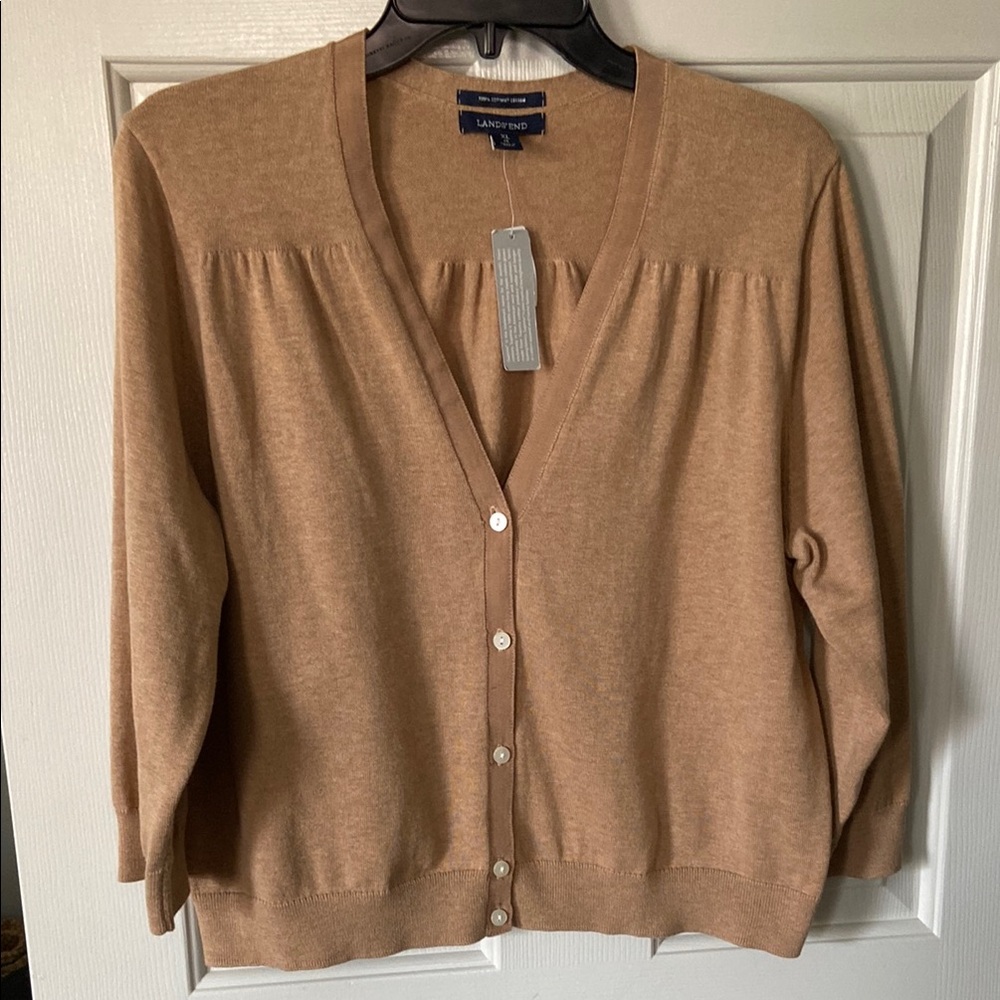 Lands' End Women's Tan Cardigan Sweater